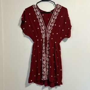 Chloe & Katie Rust Orange with White Embroidered Details Mini Dress | Size XS